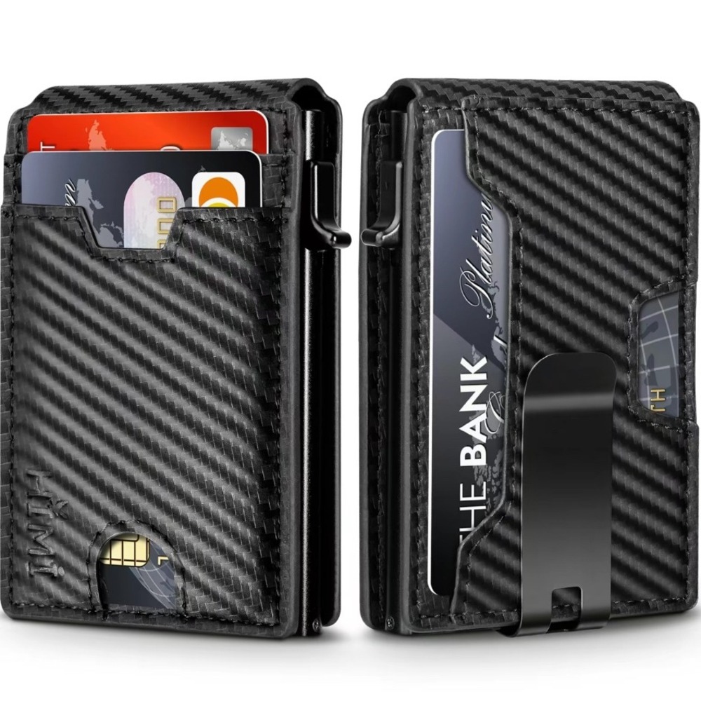 HIMI Mens Carbon Fiber Slim Wallet RFID Blocking Minimalist Money Clip Black